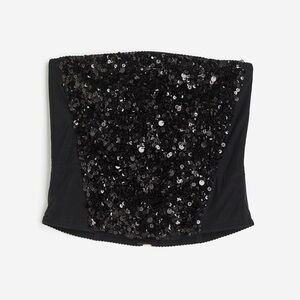 NWT H&M Studio 2023 Black Sequined Bustier Top